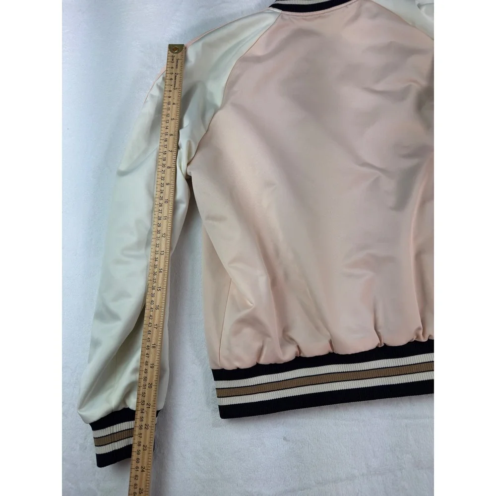 Coach Pink Varsity Jacket Floral Embroidered Bomber Monogram Reversible SZ Large